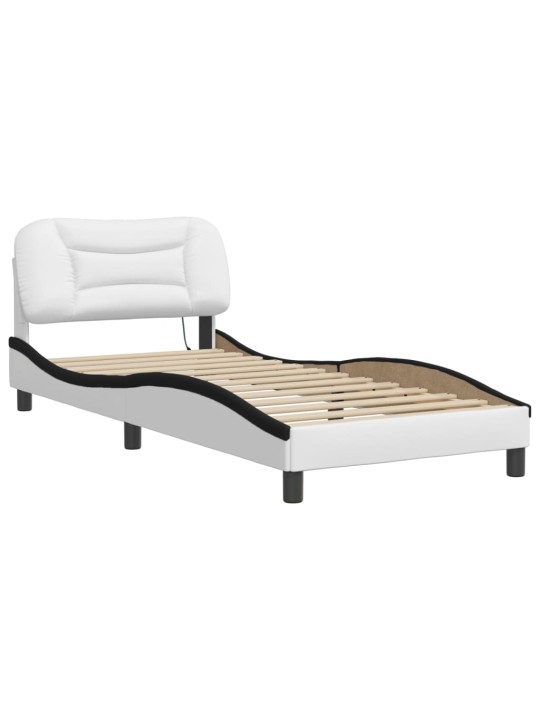 Gultas rāmis ar led, balts un melns, 90x190 cm, mākslīgā āda