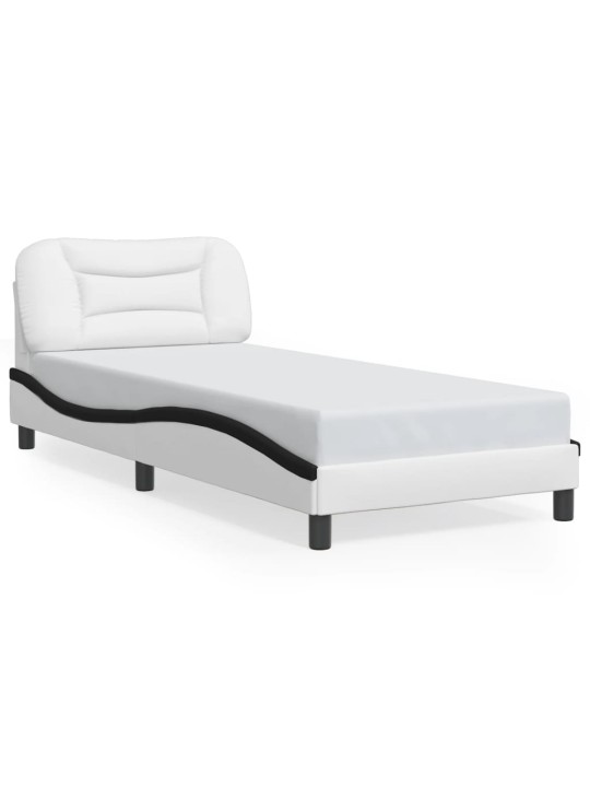 Gultas rāmis ar led, balts un melns, 90x190 cm, mākslīgā āda
