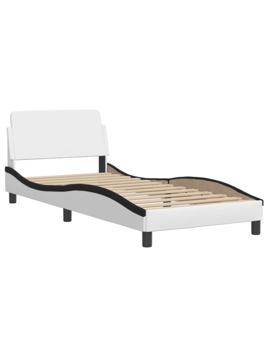 Gultas rāmis ar led, balts un melns, 90x190 cm, mākslīgā āda