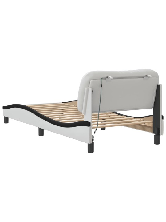 Gultas rāmis ar led, balts un melns, 90x190 cm, mākslīgā āda
