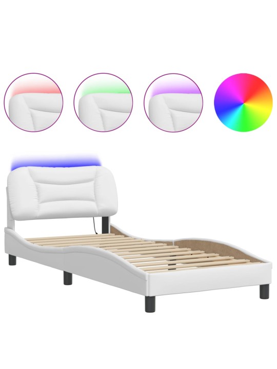Gultas rāmis ar LED, balts, 90x200 cm, mākslīgā āda