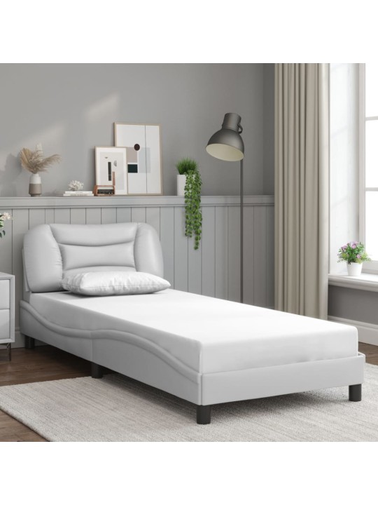 Gultas rāmis ar LED, balts, 90x200 cm, mākslīgā āda