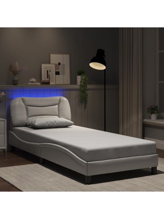 Gultas rāmis ar LED, balts, 90x200 cm, mākslīgā āda