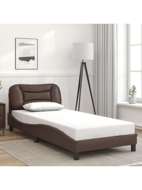 Gultas rāmis ar LED, brūns, 90x200 cm, mākslīgā āda
