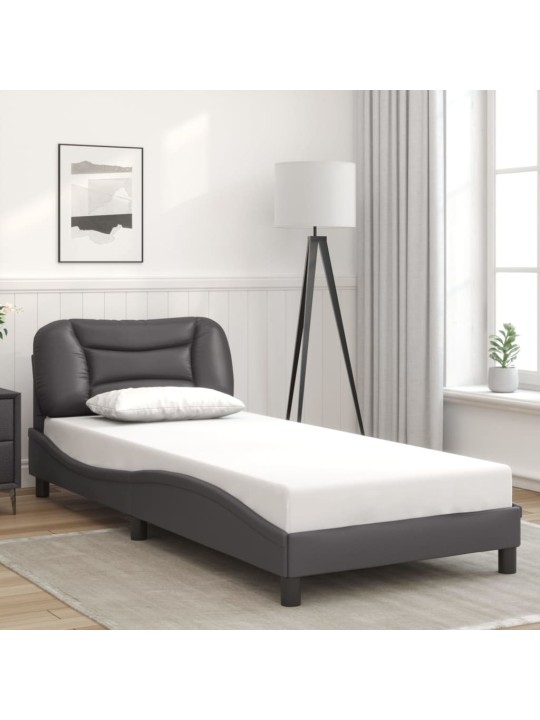 Gultas rāmis ar led, pelēks, 90x200 cm, mākslīgā āda