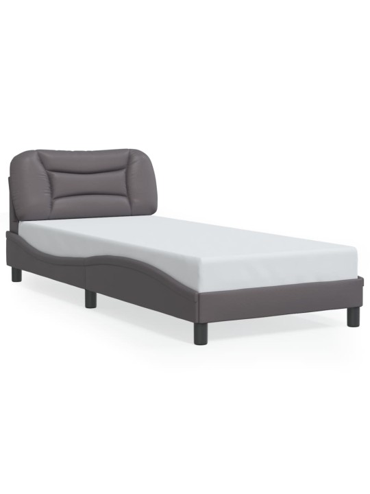 Gultas rāmis ar led, pelēks, 90x200 cm, mākslīgā āda