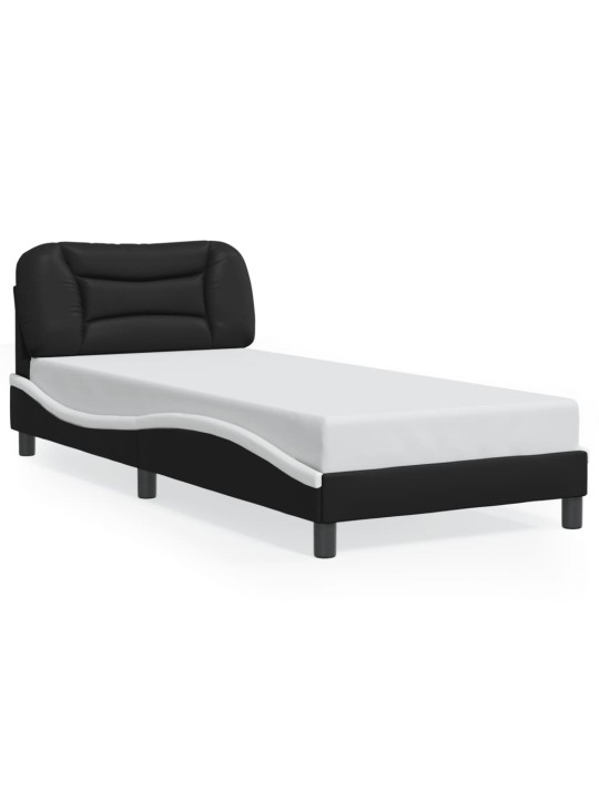 Gultas rāmis ar LED, melns un balts, 90x200 cm, mākslīgā āda