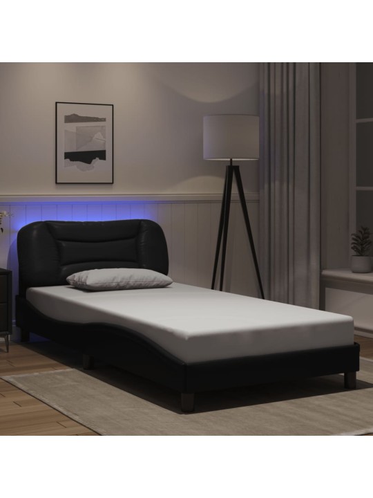 Gultas rāmis ar LED, melns, 100x200 cm, mākslīgā āda
