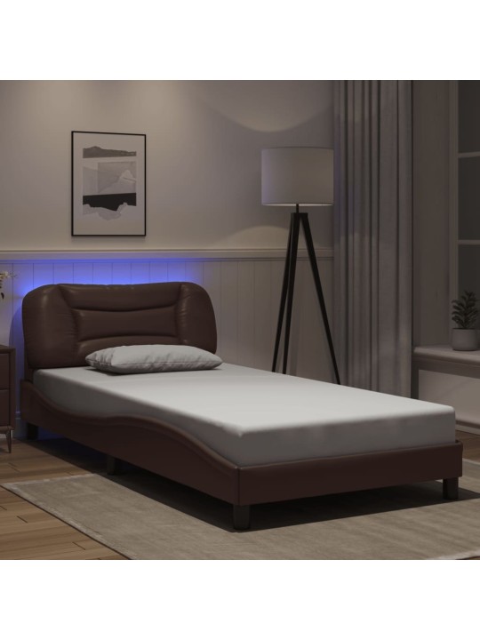 Gultas rāmis ar LED, brūns, 100x200 cm, mākslīgā āda