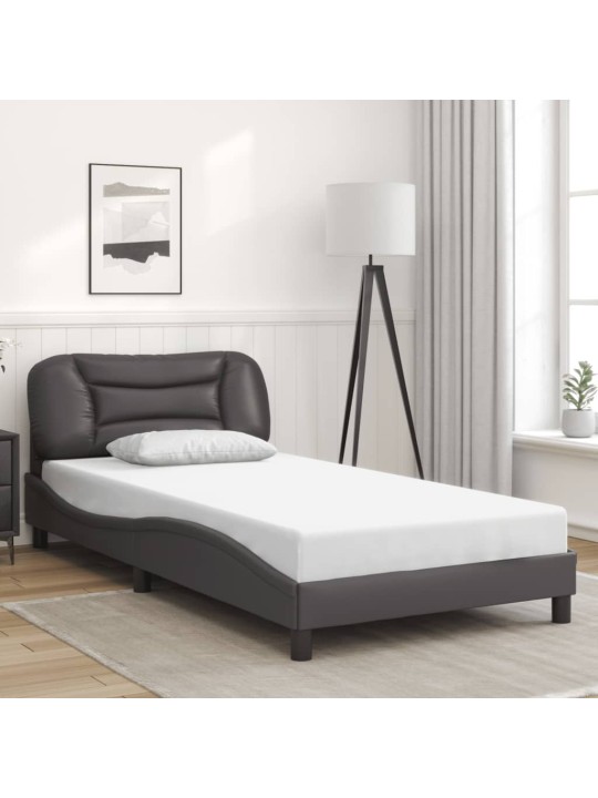 Gultas rāmis ar LED, pelēks, 100x200 cm, mākslīgā āda