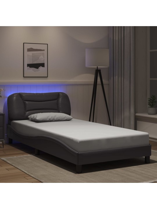 Gultas rāmis ar LED, pelēks, 100x200 cm, mākslīgā āda