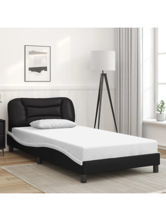 Gultas rāmis ar LED, melns un balts, 100x200 cm, mākslīgā āda