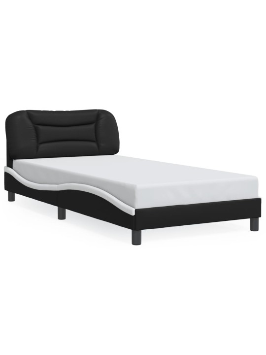 Gultas rāmis ar LED, melns un balts, 100x200 cm, mākslīgā āda