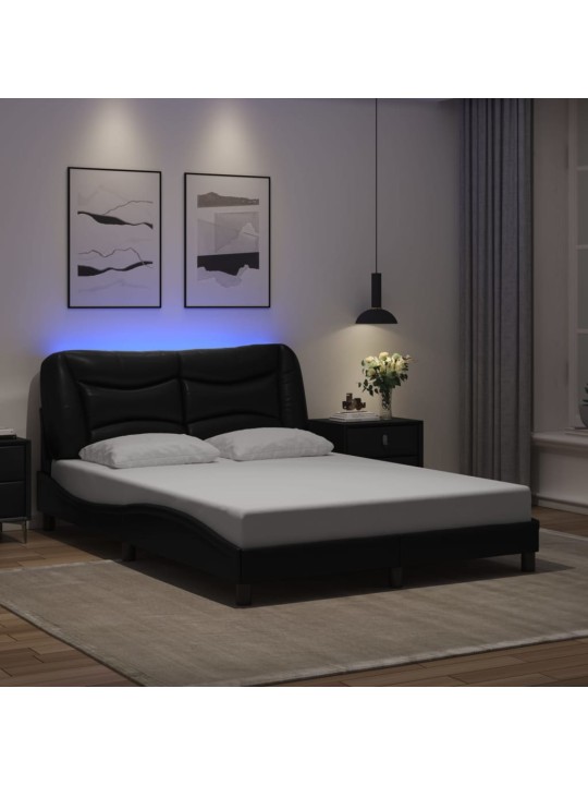 Gultas rāmis ar LED, melns, 120x200 cm, mākslīgā āda