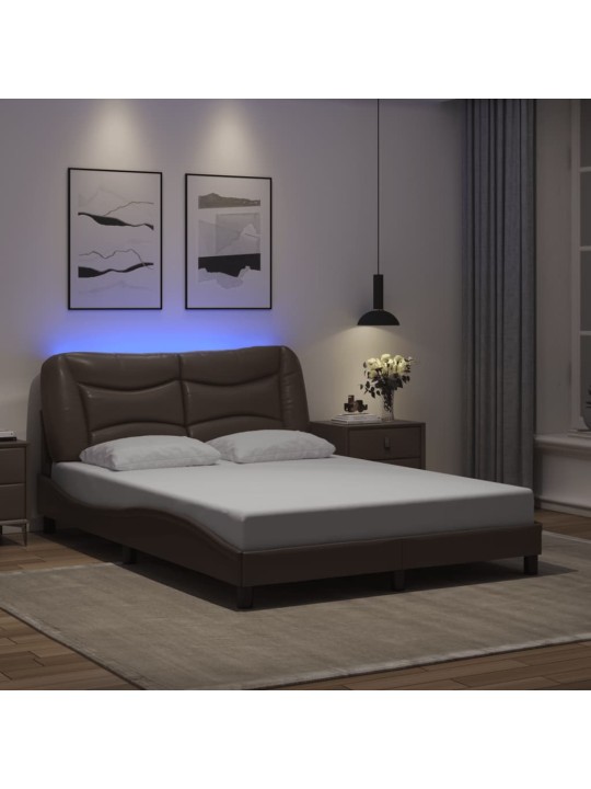 Gultas rāmis ar LED, brūns, 120x200 cm, mākslīgā āda