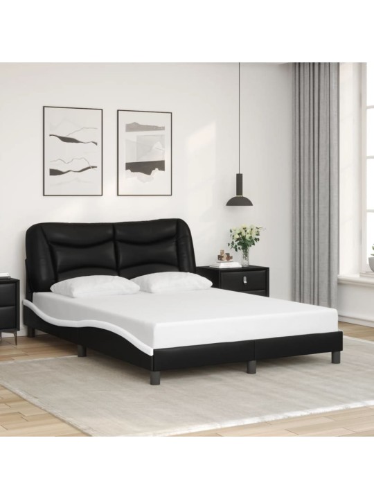 Gultas rāmis ar LED, melns un balts, 120x200 cm, mākslīgā āda