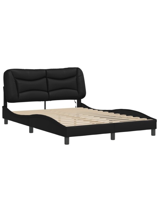 Gultas rāmis ar LED, melns , 140x190 cm, mākslīgā āda