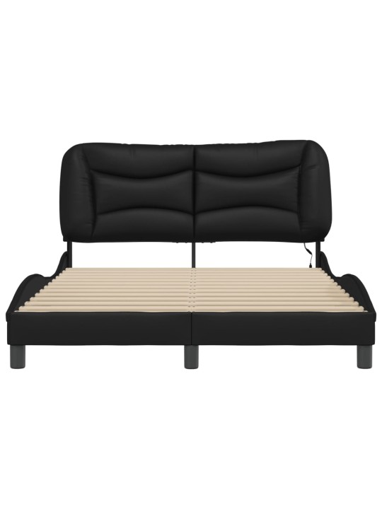 Gultas rāmis ar LED, melns , 140x190 cm, mākslīgā āda