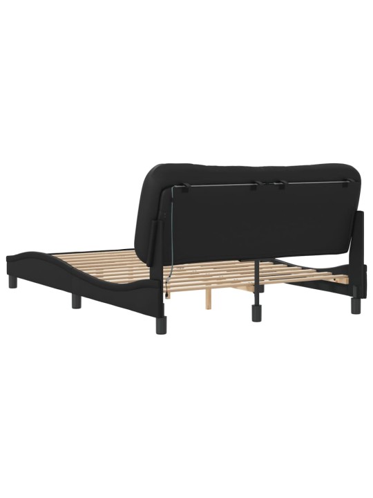 Gultas rāmis ar LED, melns , 140x190 cm, mākslīgā āda