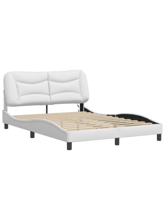 Gultas rāmis ar led, balts, 140x190 cm, mākslīgā āda