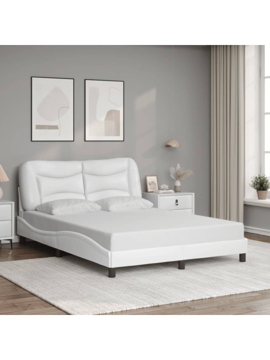 Gultas rāmis ar led, balts, 140x190 cm, mākslīgā āda