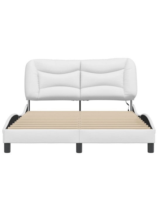 Gultas rāmis ar led, balts, 140x190 cm, mākslīgā āda