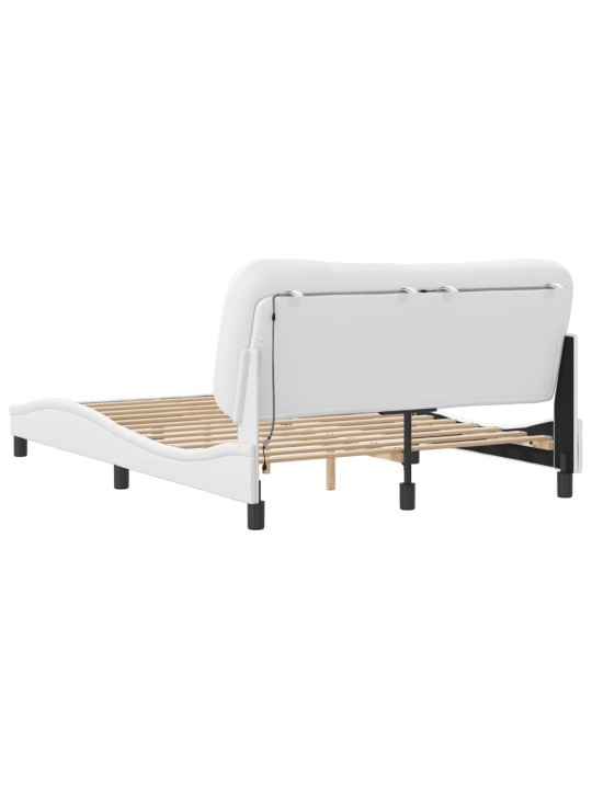 Gultas rāmis ar led, balts, 140x190 cm, mākslīgā āda