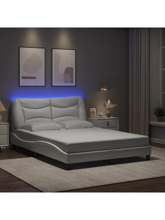 Gultas rāmis ar led, balts, 140x190 cm, mākslīgā āda