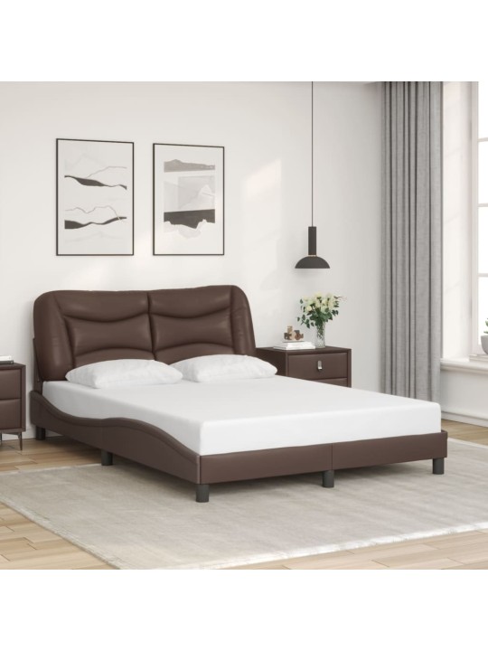 Gultas rāmis ar LED, brūns, 140x190 cm, mākslīgā āda