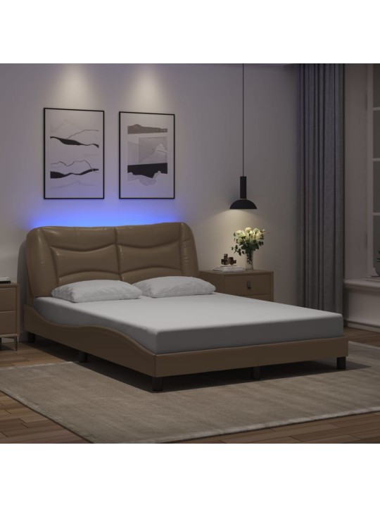Gultas rāmis ar led, kapučīno, 140x190 cm, mākslīgā āda