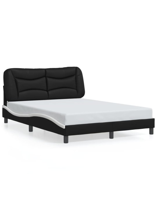 Gultas rāmis ar led, melns un balts, 140x190 cm, mākslīgā āda