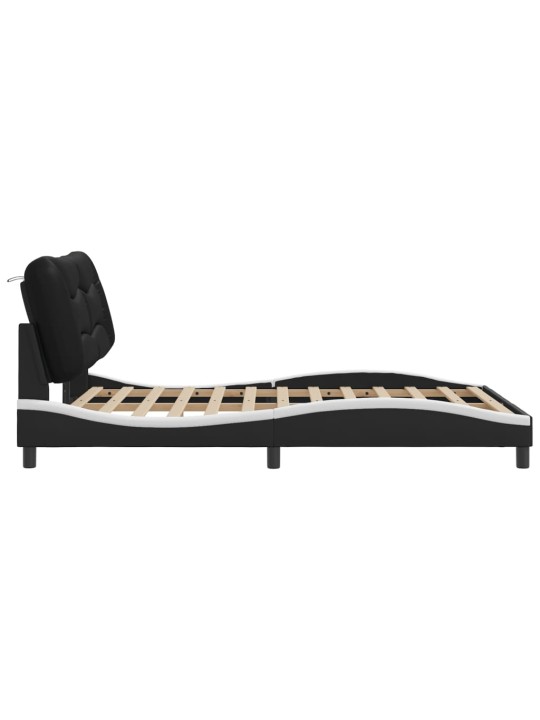 Gultas rāmis ar led, melns un balts, 140x190 cm, mākslīgā āda