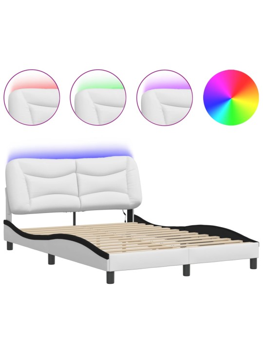 Gultas rāmis ar led, balts un melns, 140x190 cm, mākslīgā āda