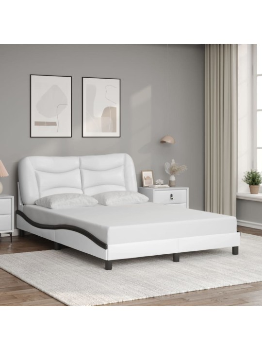 Gultas rāmis ar led, balts un melns, 140x190 cm, mākslīgā āda