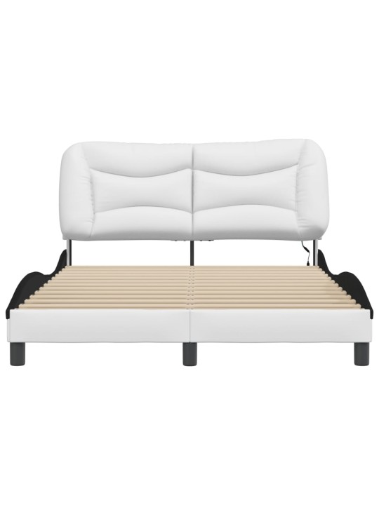 Gultas rāmis ar led, balts un melns, 140x190 cm, mākslīgā āda