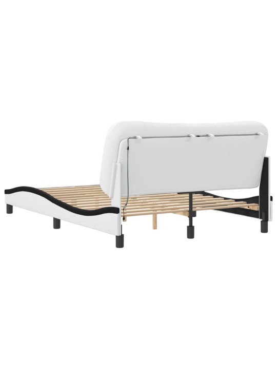 Gultas rāmis ar led, balts un melns, 140x190 cm, mākslīgā āda