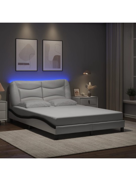 Gultas rāmis ar led, balts un melns, 140x190 cm, mākslīgā āda