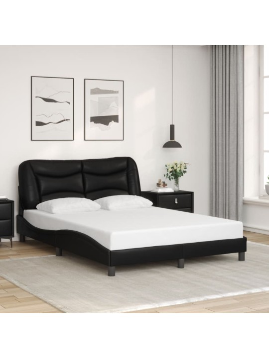 Gultas rāmis ar LED, melns, 140x200 cm, mākslīgā āda