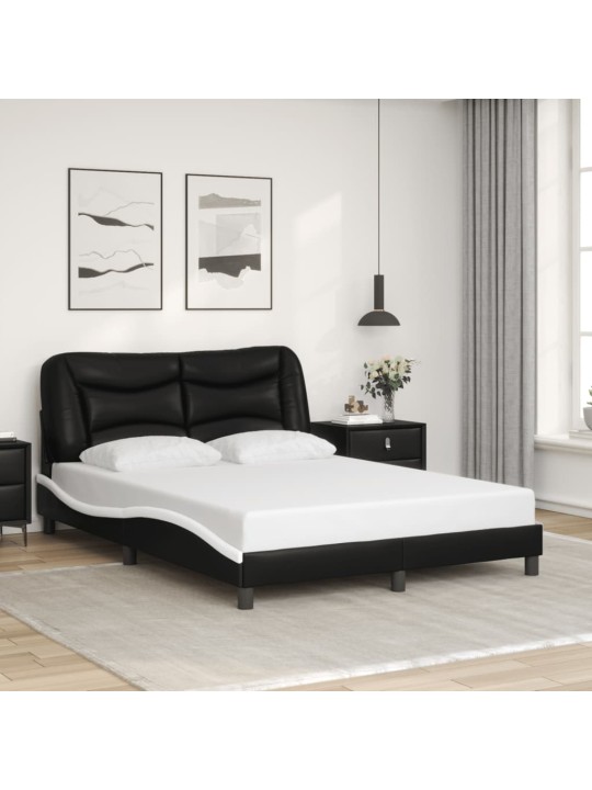 Gultas rāmis ar LED, melns un balts, 140x200 cm, mākslīgā āda