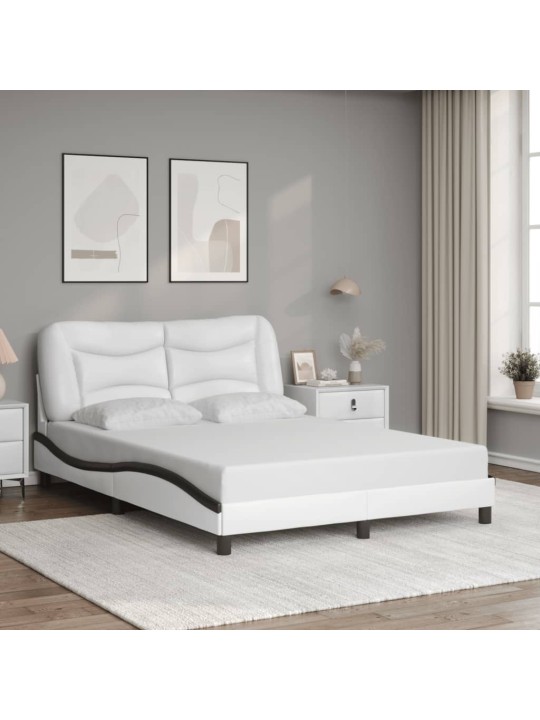 Gultas rāmis ar LED, balts un melns, 140x200 cm, mākslīgā āda
