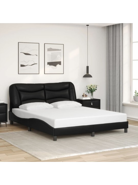Gultas rāmis ar LED, melns, 160x200 cm, mākslīgā āda