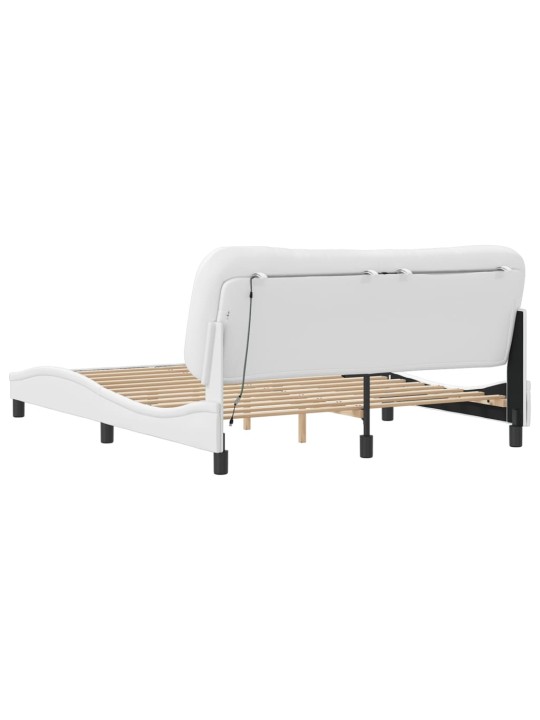 Gultas rāmis ar led, balts, 160x200 cm, mākslīgā āda