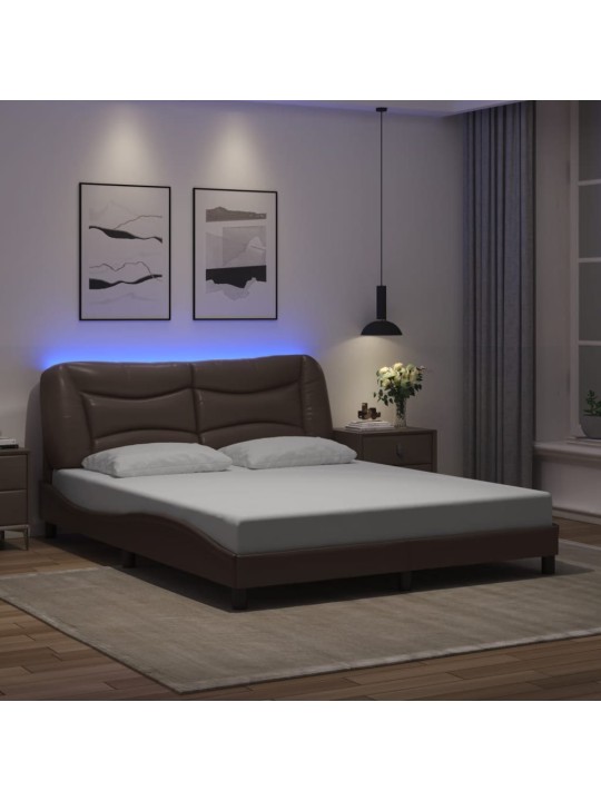 Gultas rāmis ar LED, brūns, 160x200 cm, mākslīgā āda