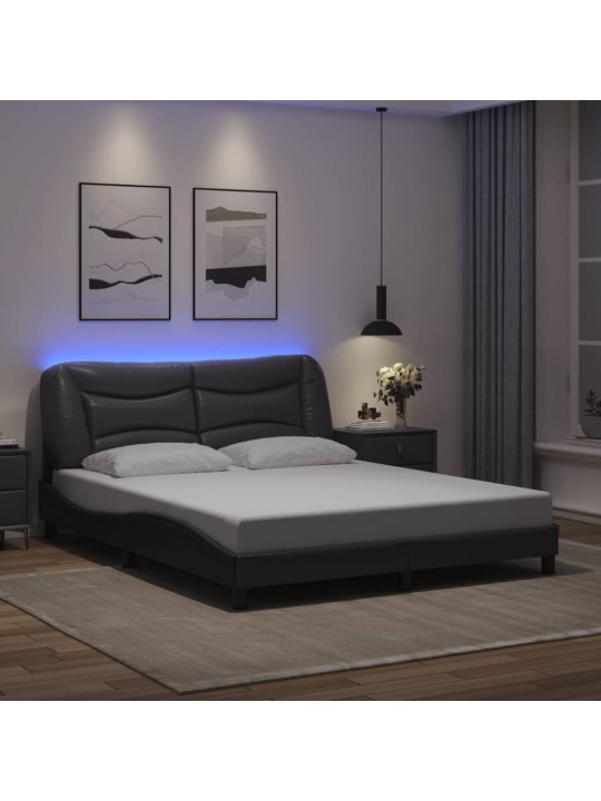 Gultas rāmis ar led, pelēks, 160x200 cm, mākslīgā āda