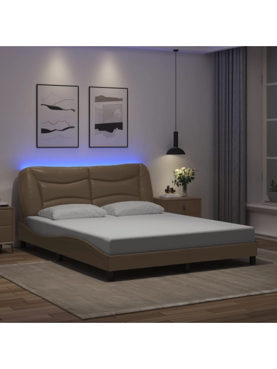 Gultas rāmis ar led, kapučīno, 160x200 cm, mākslīgā āda