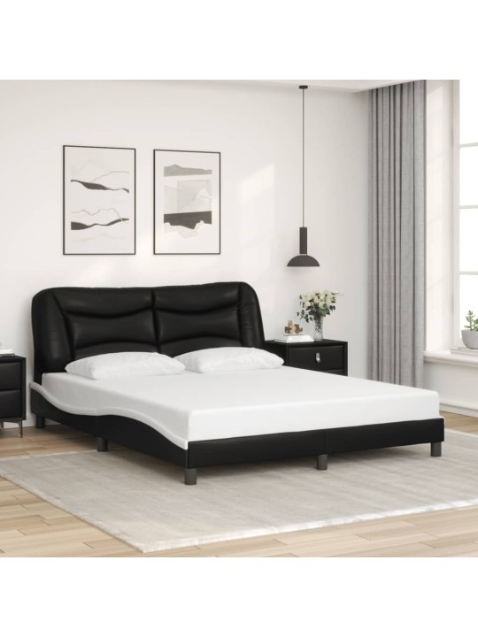 Gultas rāmis ar LED, melns un balts, 160x200 cm, mākslīgā āda