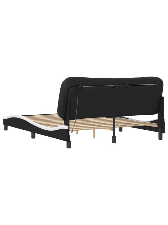 Gultas rāmis ar LED, melns un balts, 160x200 cm, mākslīgā āda