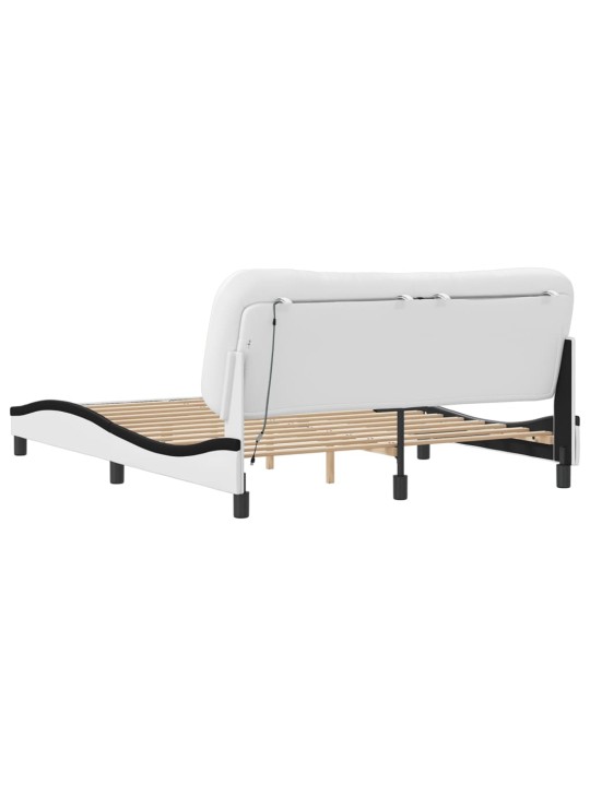 Gultas rāmis ar led, balts un melns, 160x200 cm, mākslīgā āda