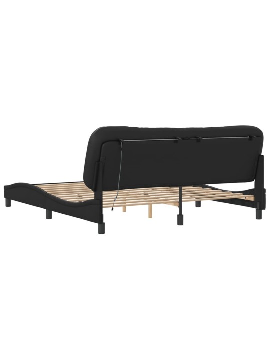 Gultas rāmis ar LED, melns, 180x200 cm, mākslīgā āda