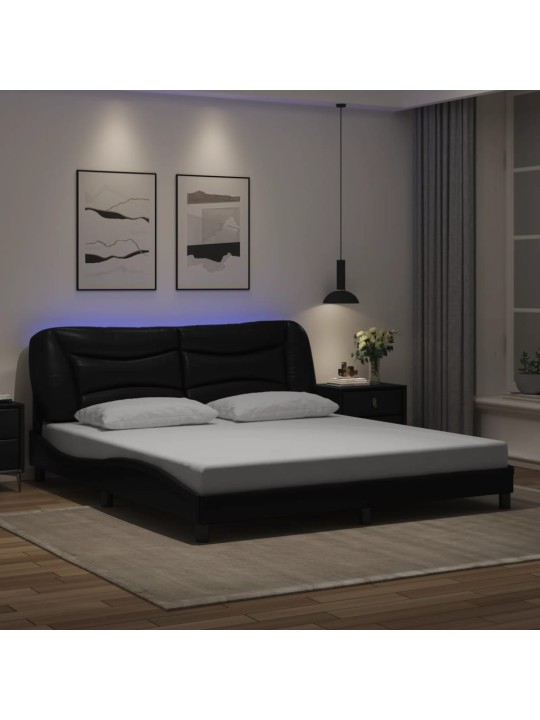 Gultas rāmis ar LED, melns, 180x200 cm, mākslīgā āda